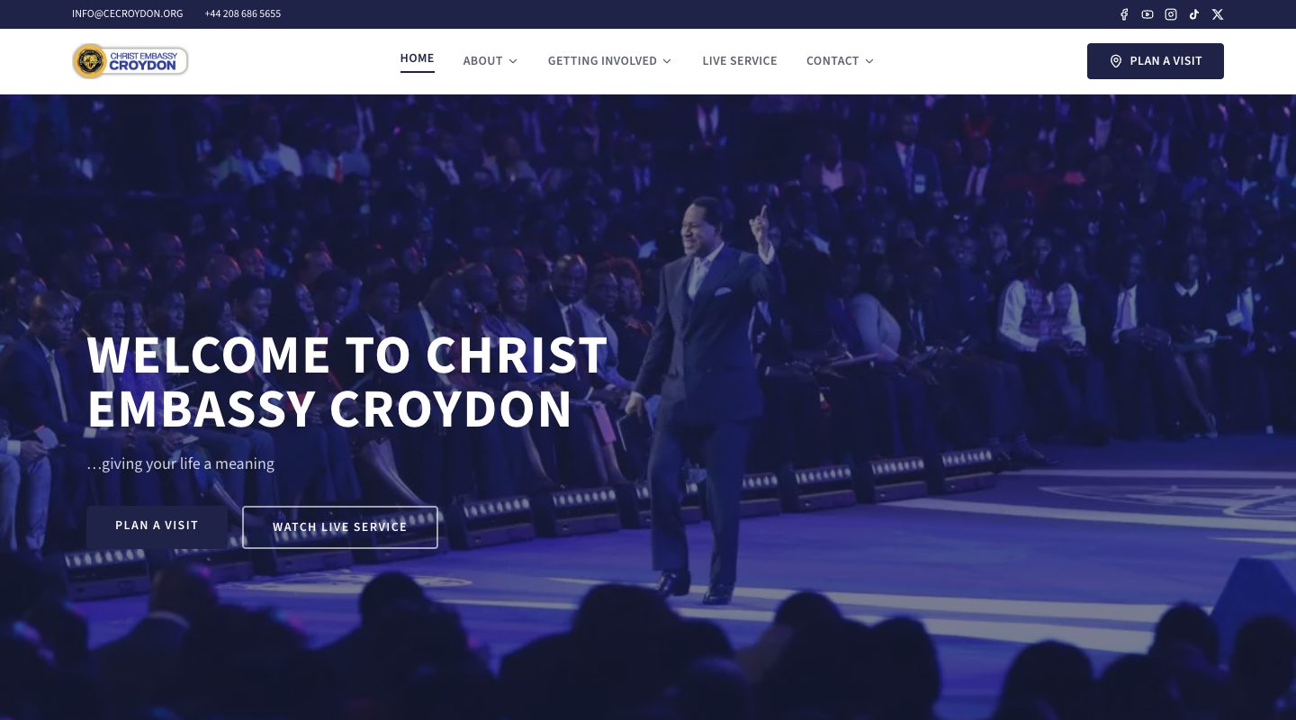 The Christ Embassy Croydon website homepage