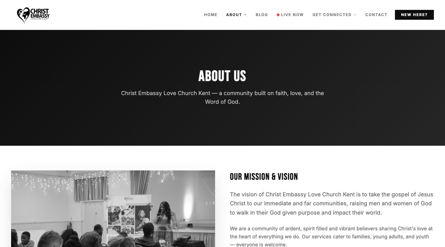 The Christ Embassy Love Church Kent about page