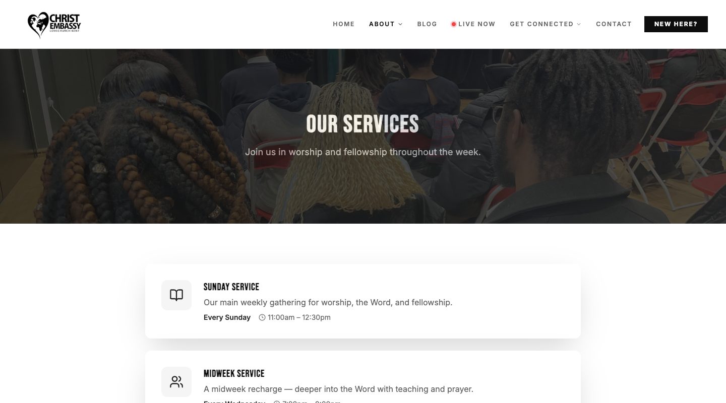 The Christ Embassy Love Church Kent services page
