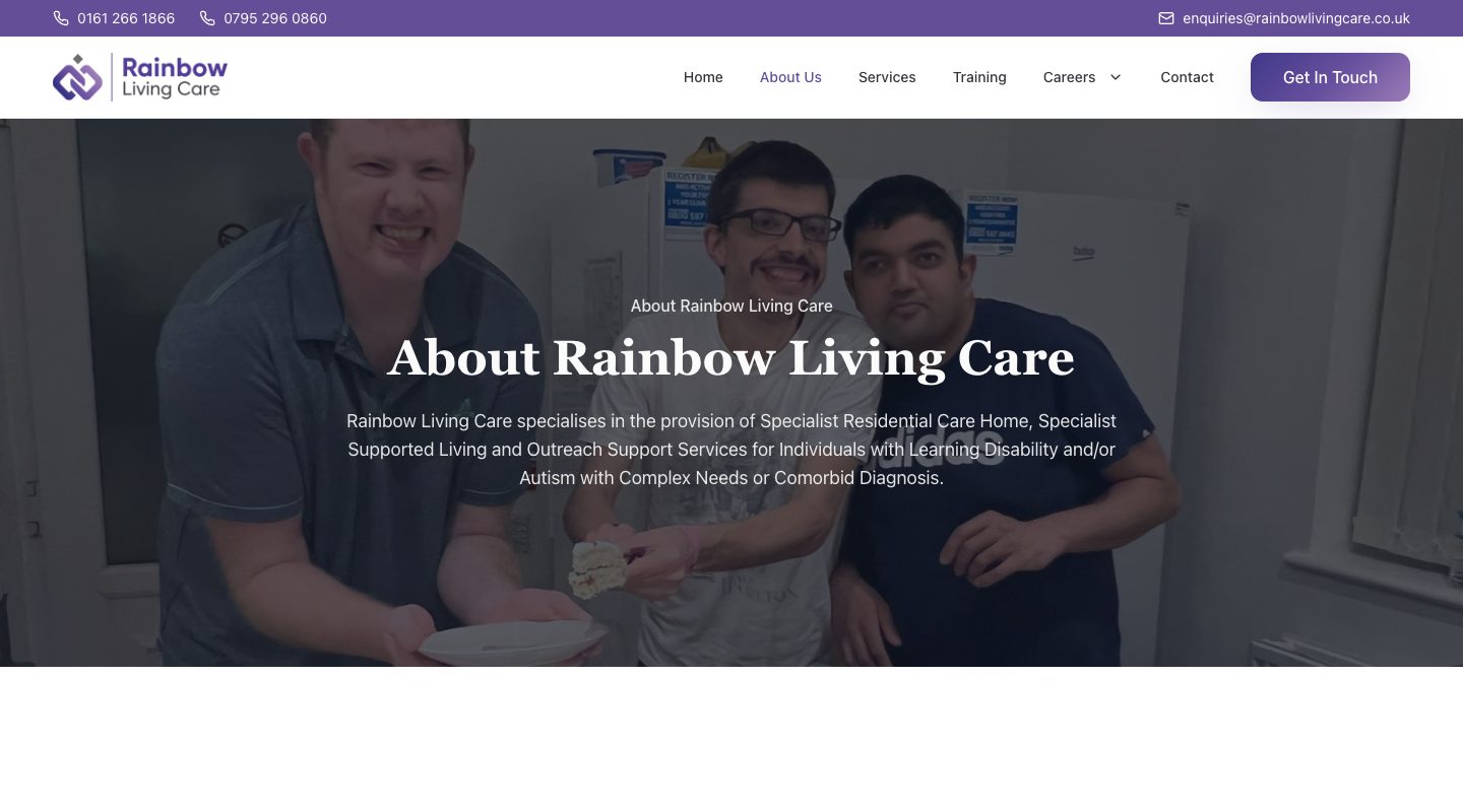 The Rainbow Living Care about page